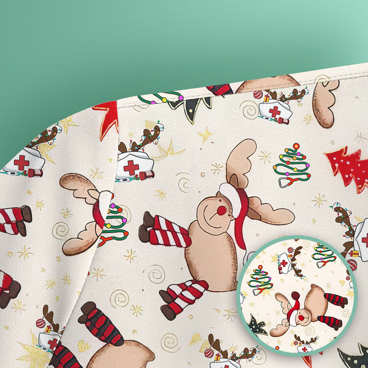 Reindeer Nurse Scrub Top - Christmas Gift