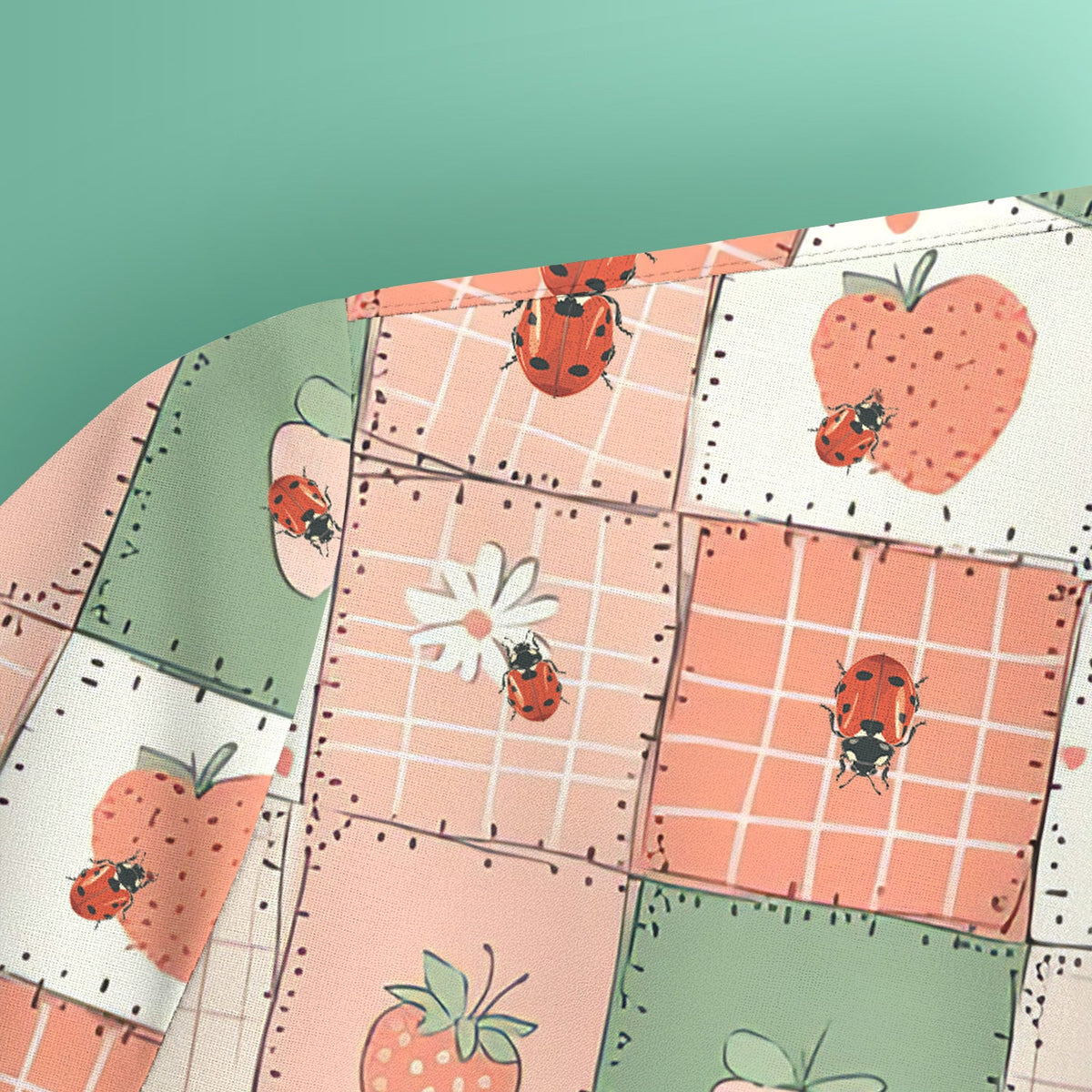 Strawberry Ladybug Patchwork Nurse Scrub Top