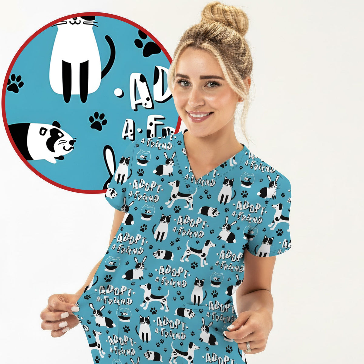 Cute Adopt A Friend Pet Nurse Scrub Top