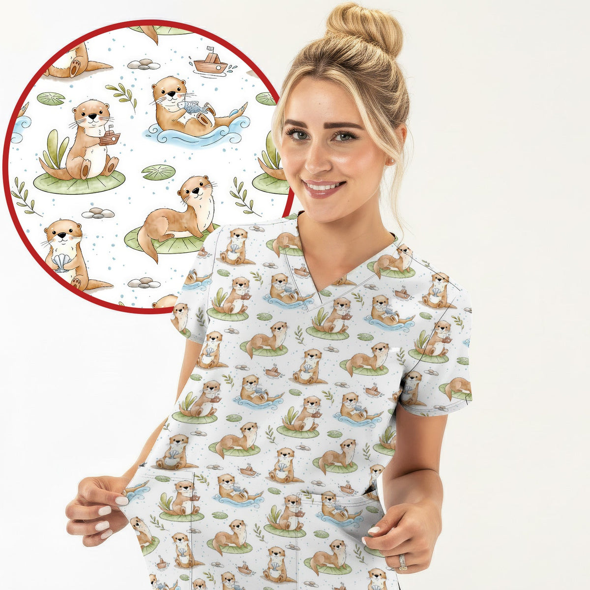 Otter Lily Pad Nurse Scrub Top