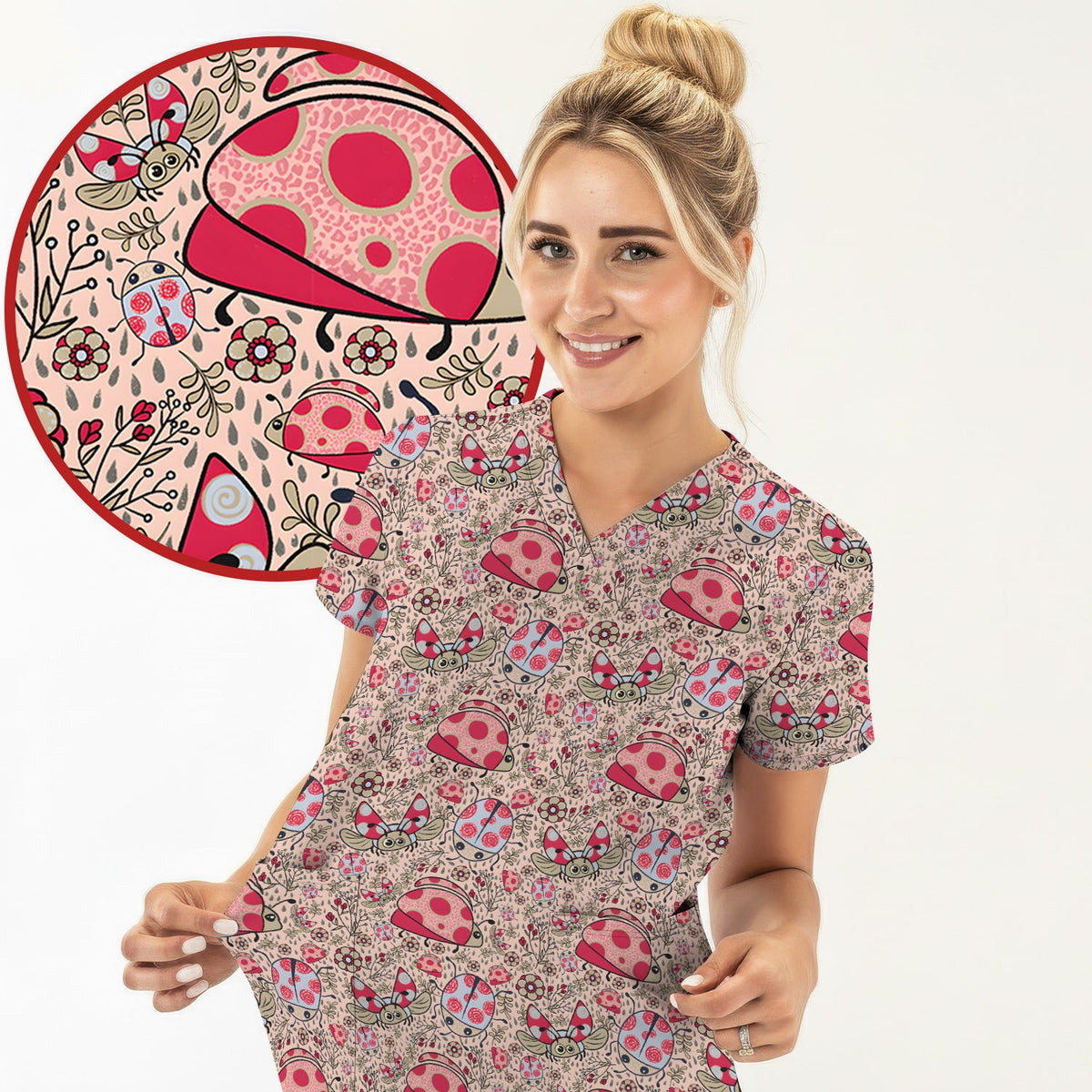 Ladybug Rain Garden Nurse Scrub Top