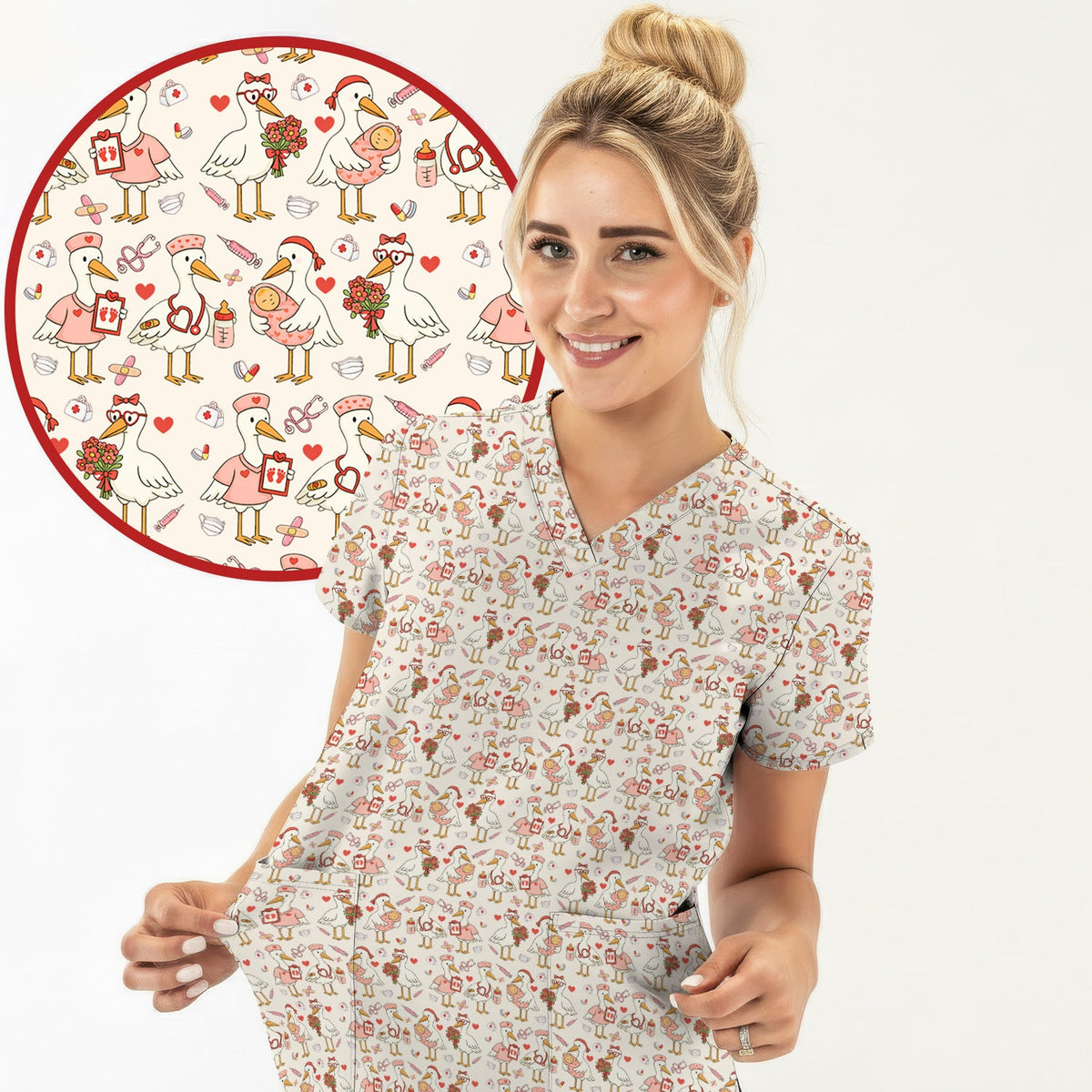 Valentine Goose Nurse Scrub Top