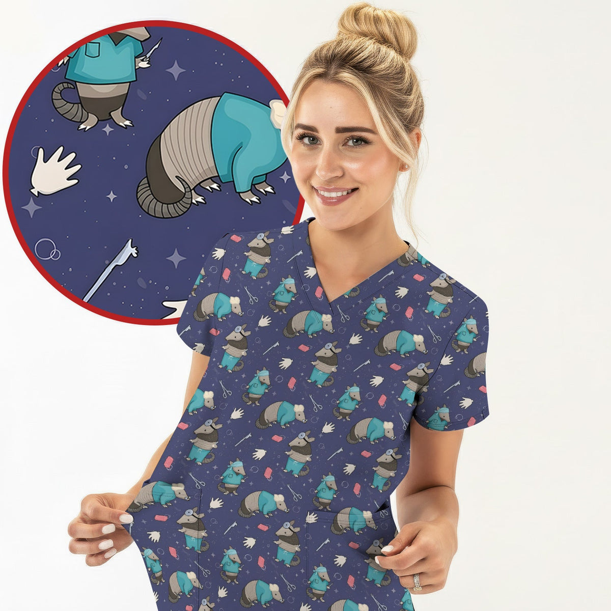 Armadillo Doctor Medical Tools Nurse Scrub Top