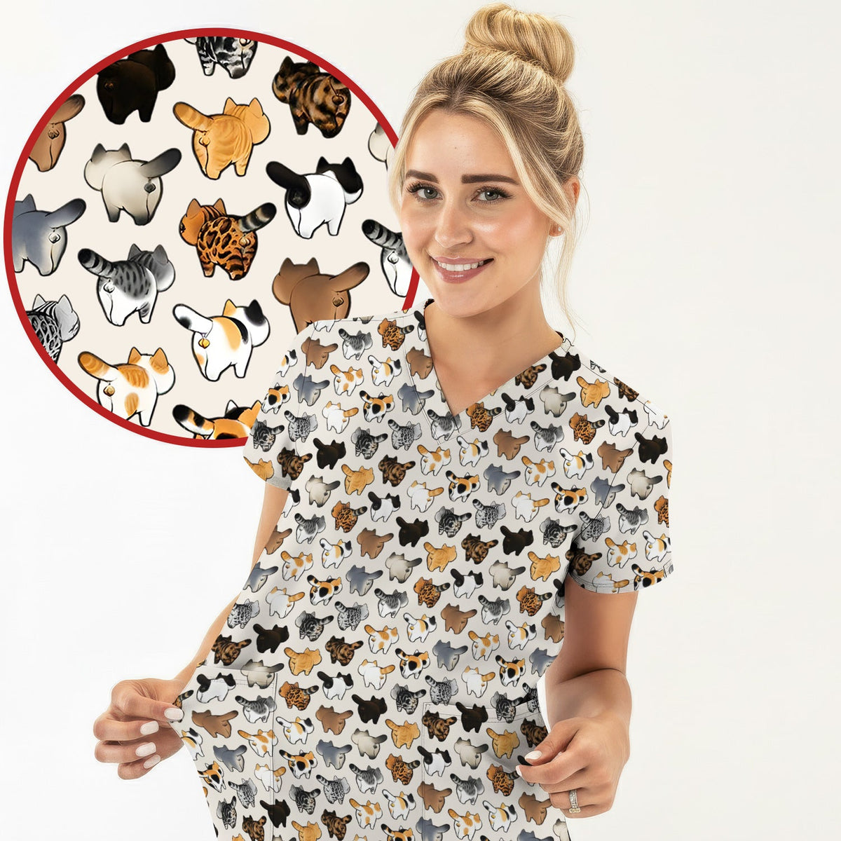 Cat Butt Nurse Scrub Top