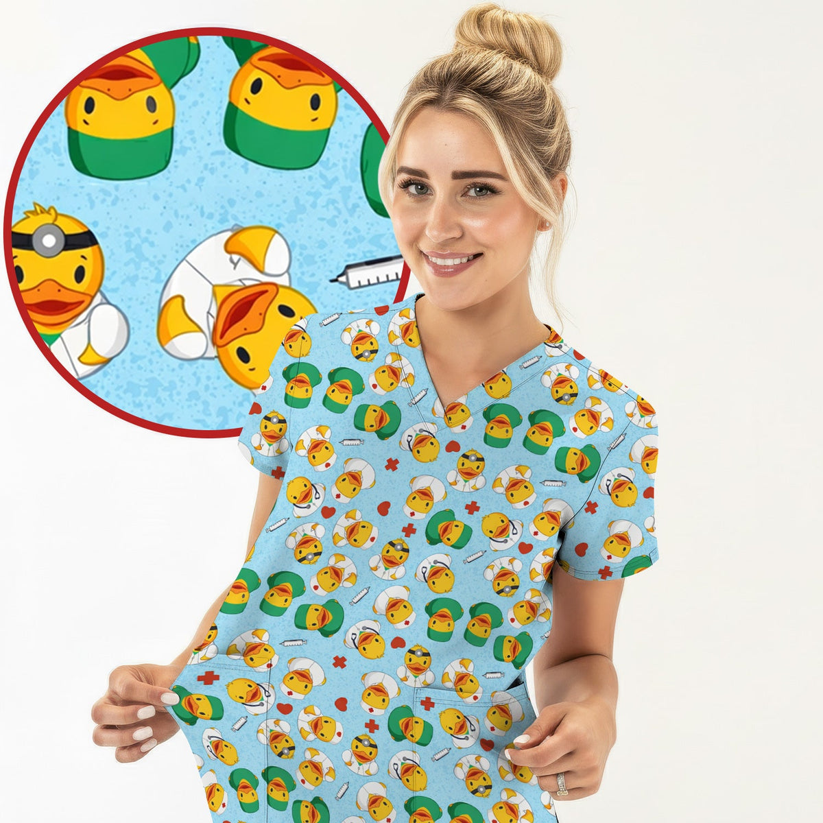 Duck Doctor Cartoon Nurse Scrub Top