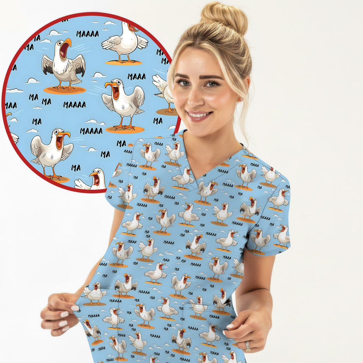Screaming Seagull Sky Nurse Scrub Top