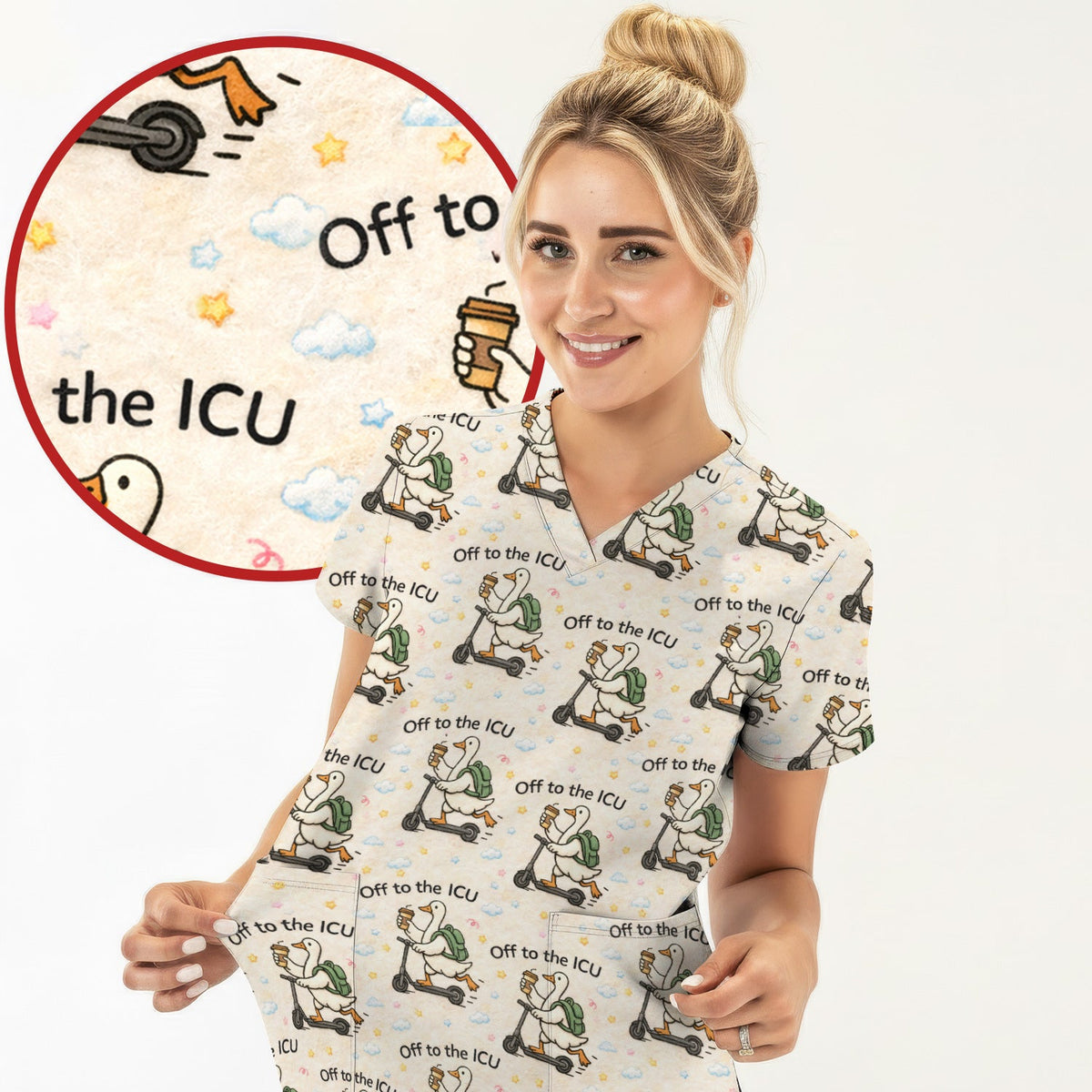 Goose Off To ICU Nurse Scrub Top