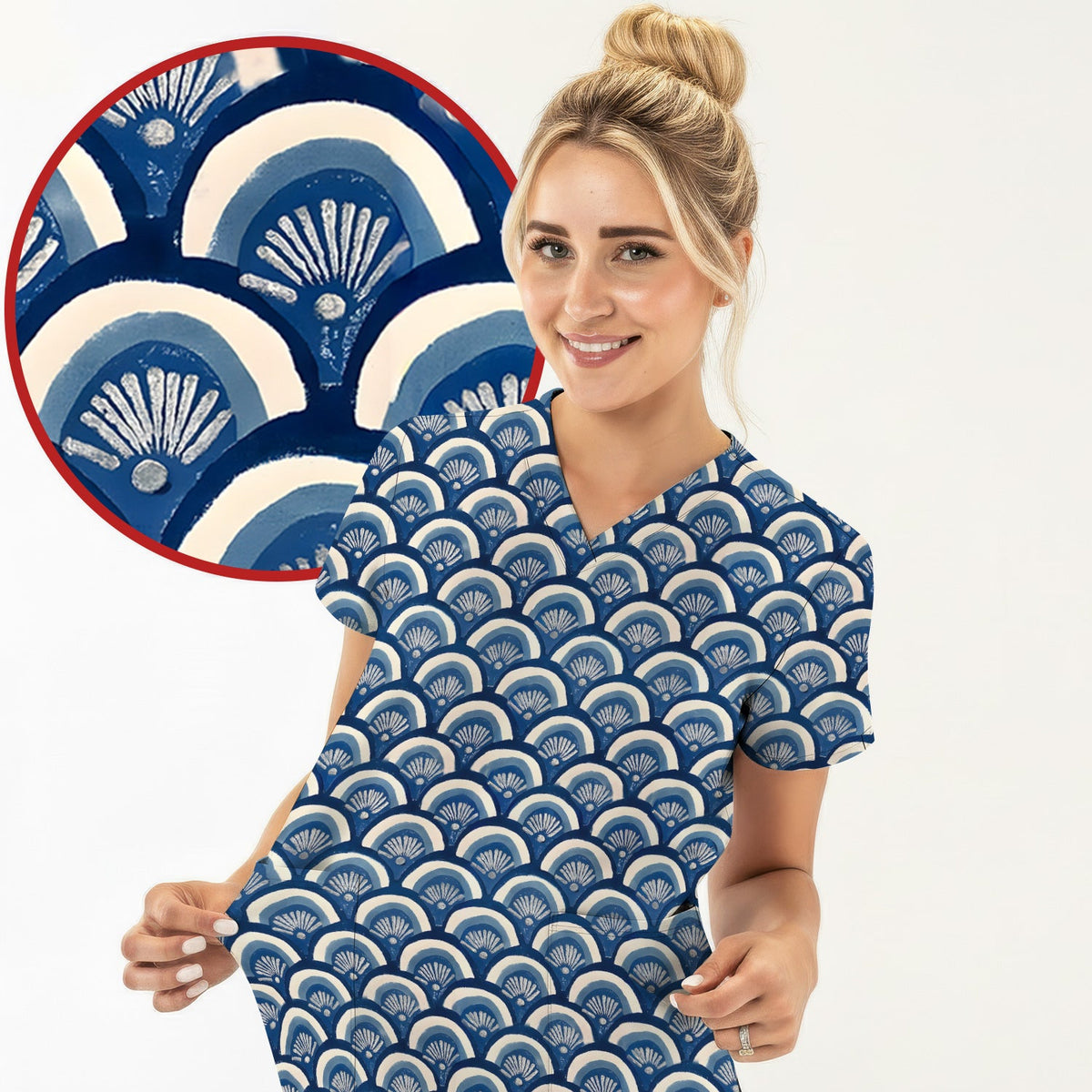 Blue Seashell Nurse Scrub Top