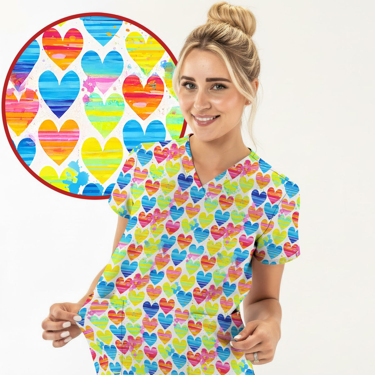 Rainbow Heart Nurse Scrub Set