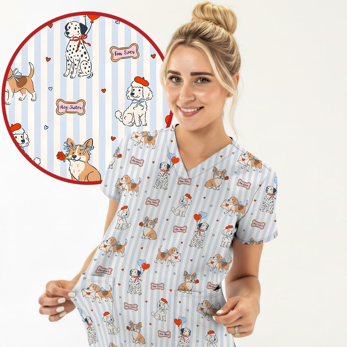 Valentine Puppy Heart Nurse Scrub Top