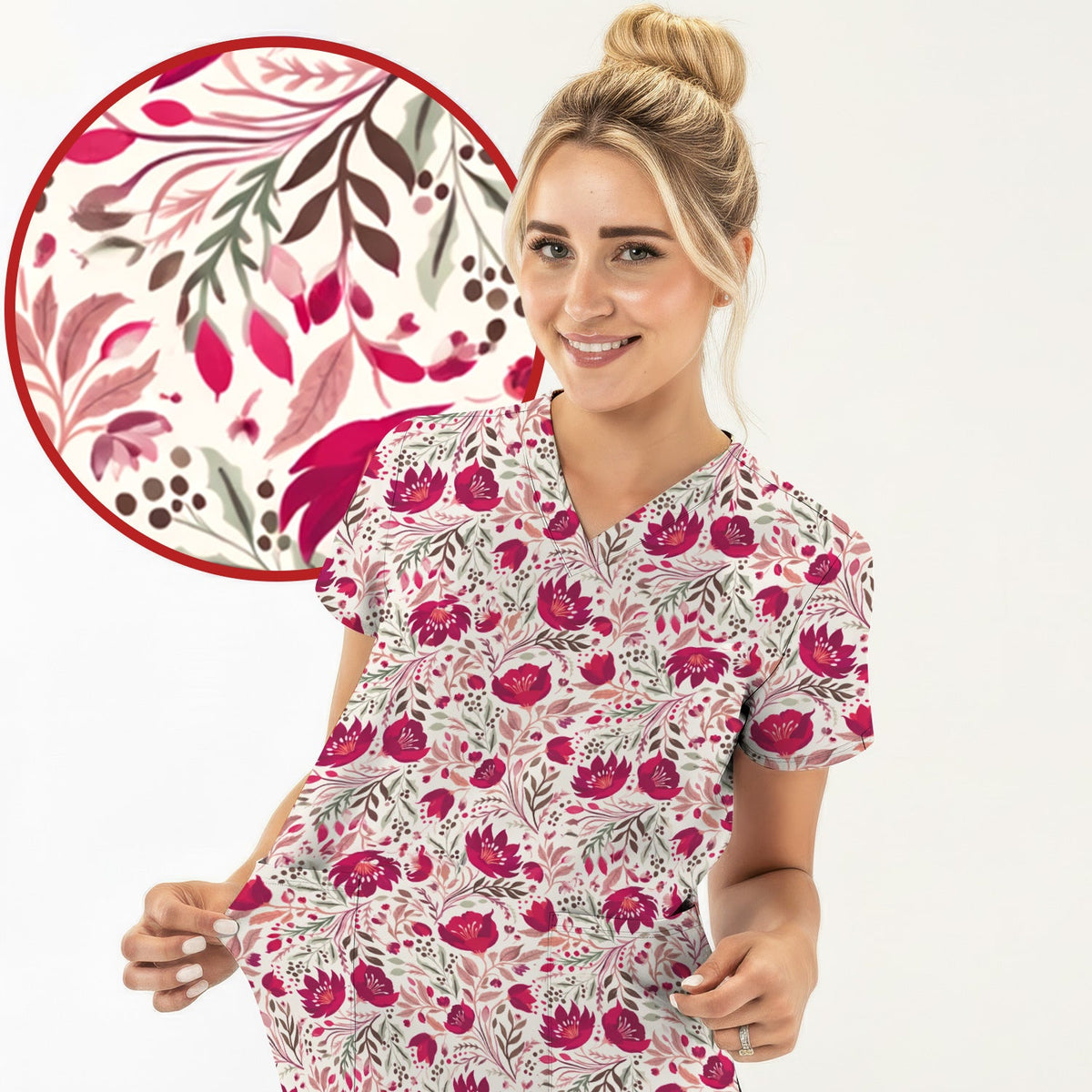 Elegant Floral Botanical Nurse Scrub Top