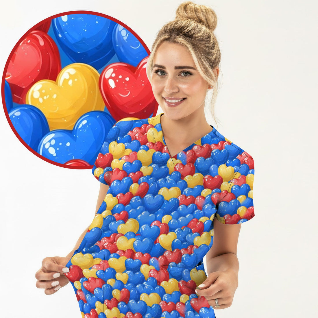 Colorful Autism Heart Nurse Scrub Top