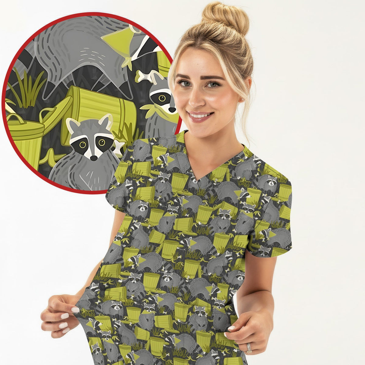 Raccoon Trash Panda Nurse Scrub Top