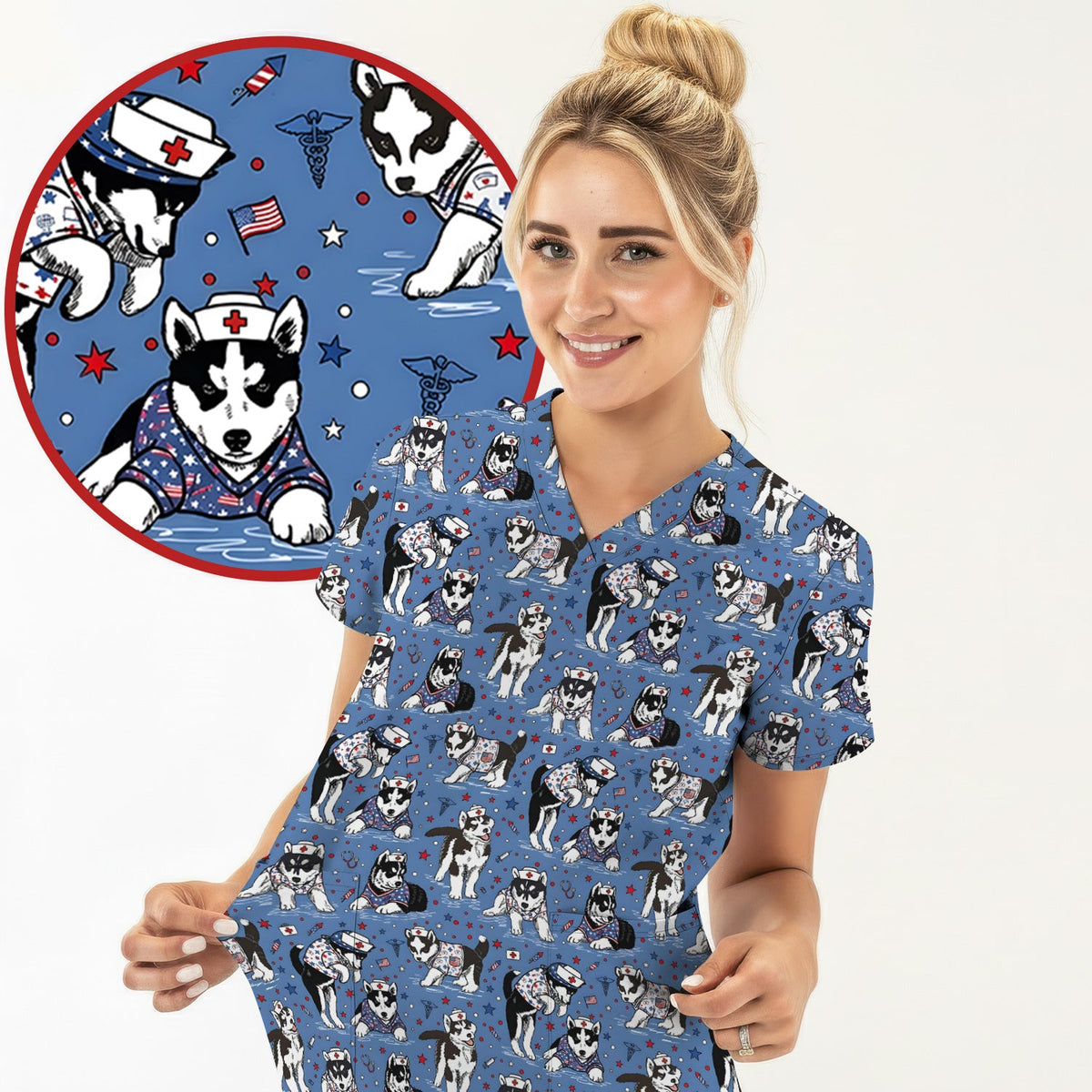 Husky Dog Nurse Scrub Top