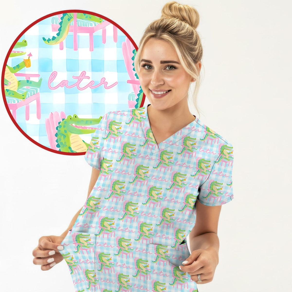 Lazy Crocodile Later Nurse Scrub Top