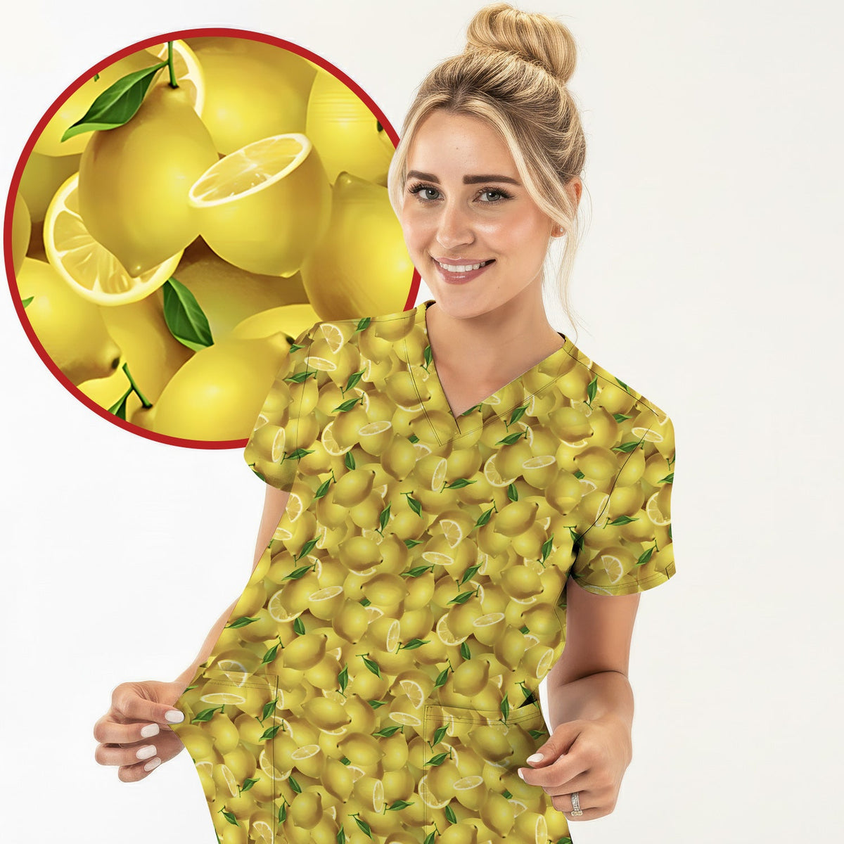 Fresh Lemon Nurse Scrub Top