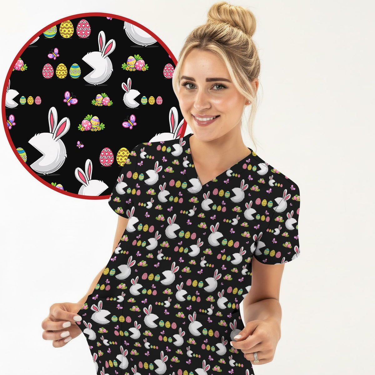 Bunny Colorful Eggs Nurse Scrub Set - Easter Gift