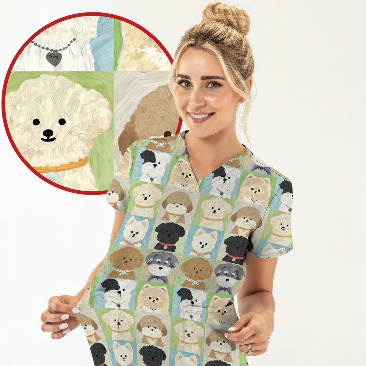 Adorable Different Dog Breeds Nurse Scrub Top