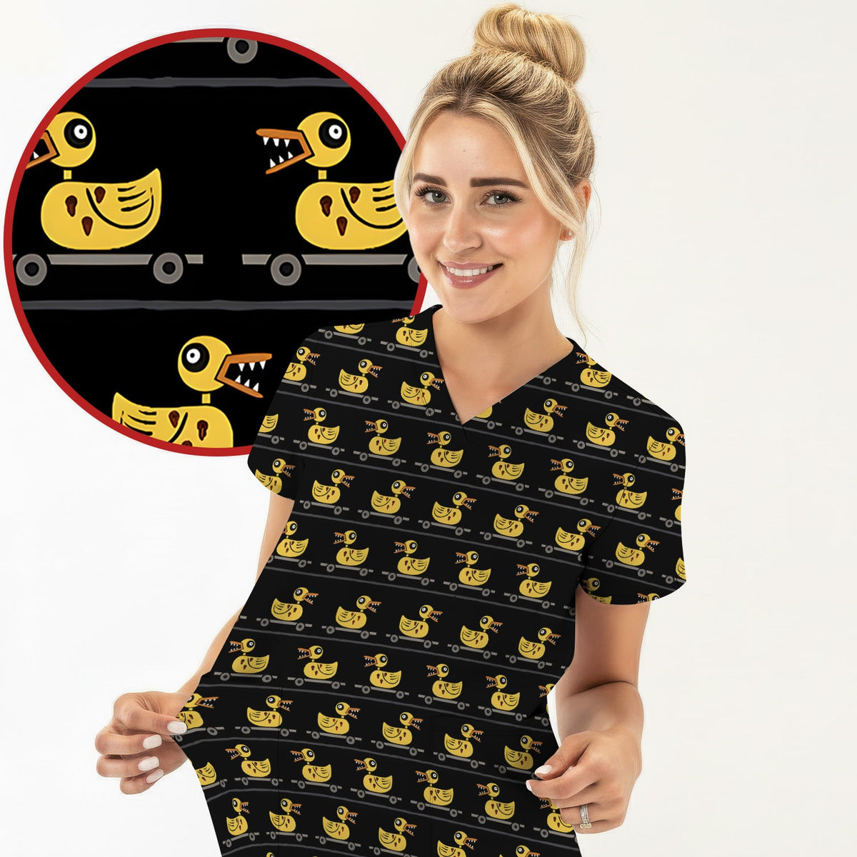 Spooky Rubber Duck Nurse Scrub Top