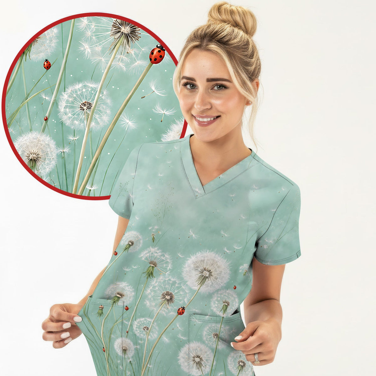 Dandelion Wishes Ladybug Nurse Scrub Top