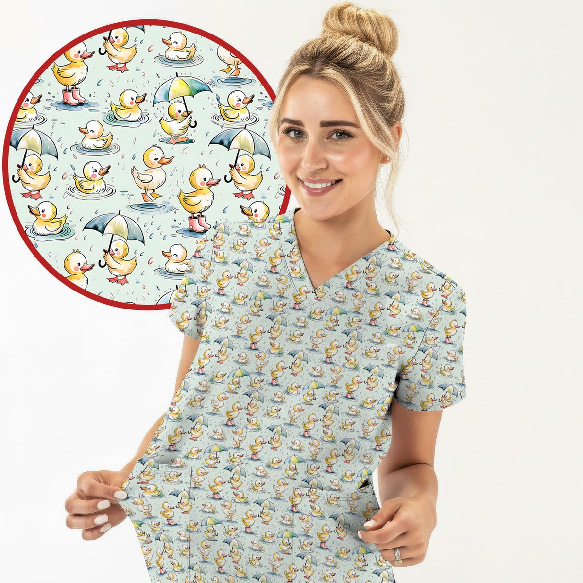 Duck Rain Umbrella Nurse Scrub Top