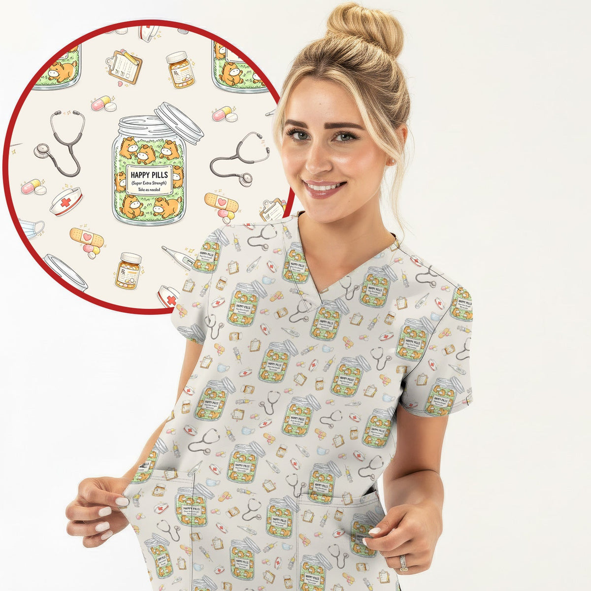 Happy Pills Horse Nurse Scrub Set