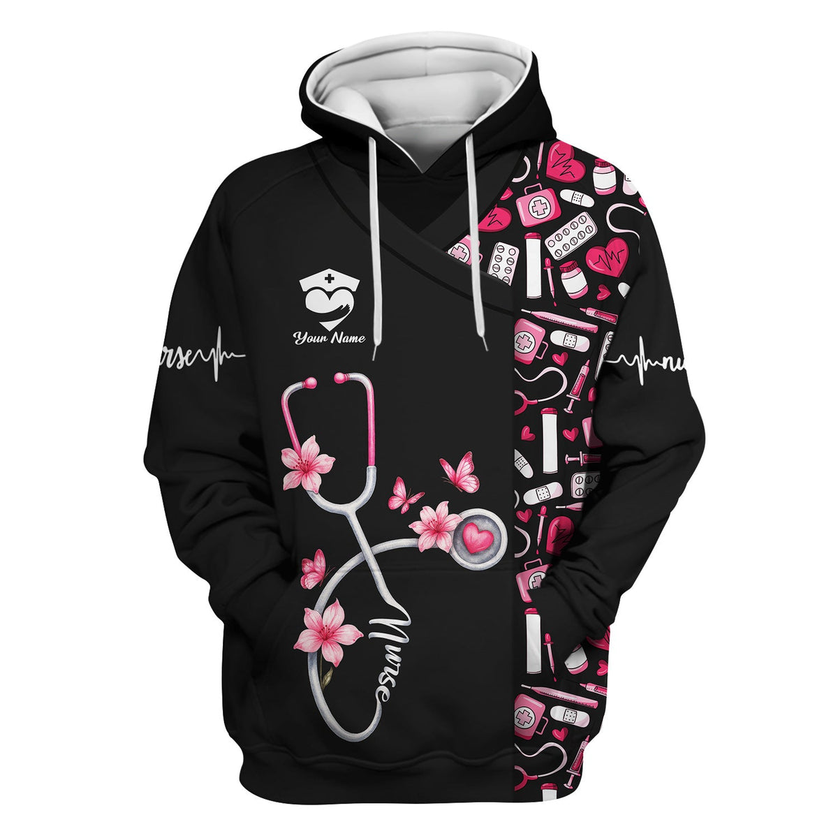 Custom Cute Floral Nurse Scrub Top for Women - Medical Uniform with Stethoscope Design - Comfortable Workwear for RN, CNA, LPN, Medical Staff