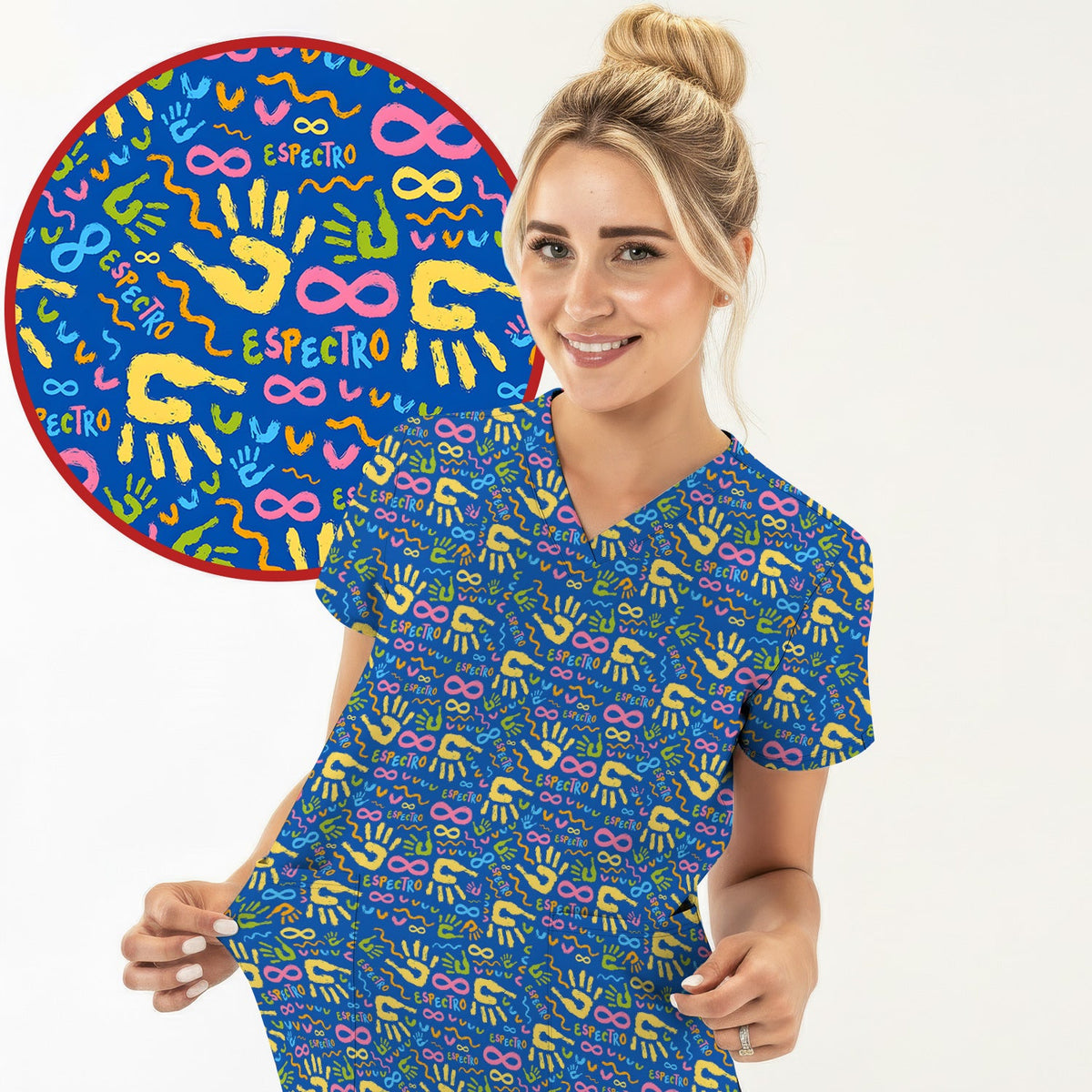 Autism Awareness Infinity Handprint Scrub Top, Comfortable Scrubs for Nurses