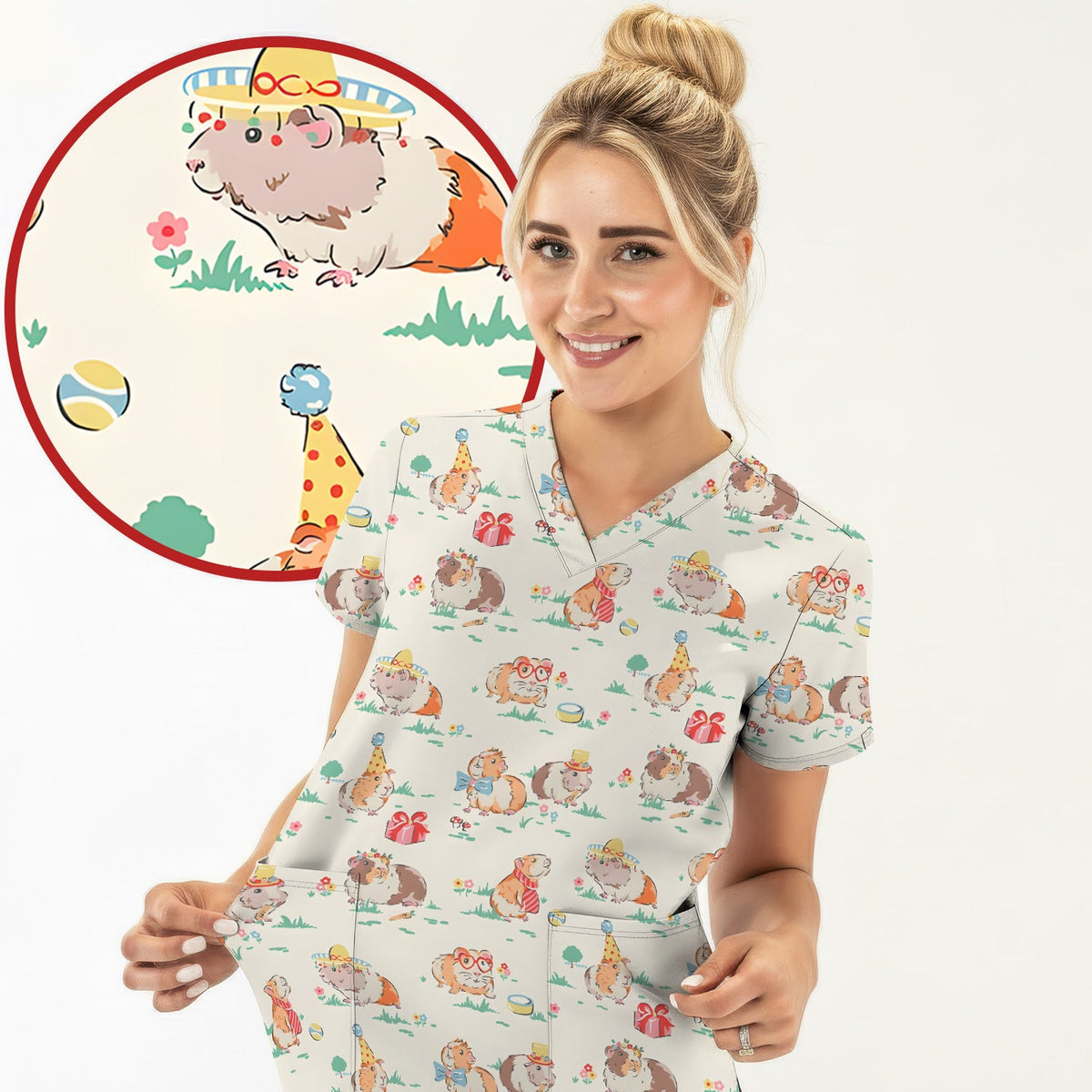 Guinea Pig Party Nurse Scrub Top
