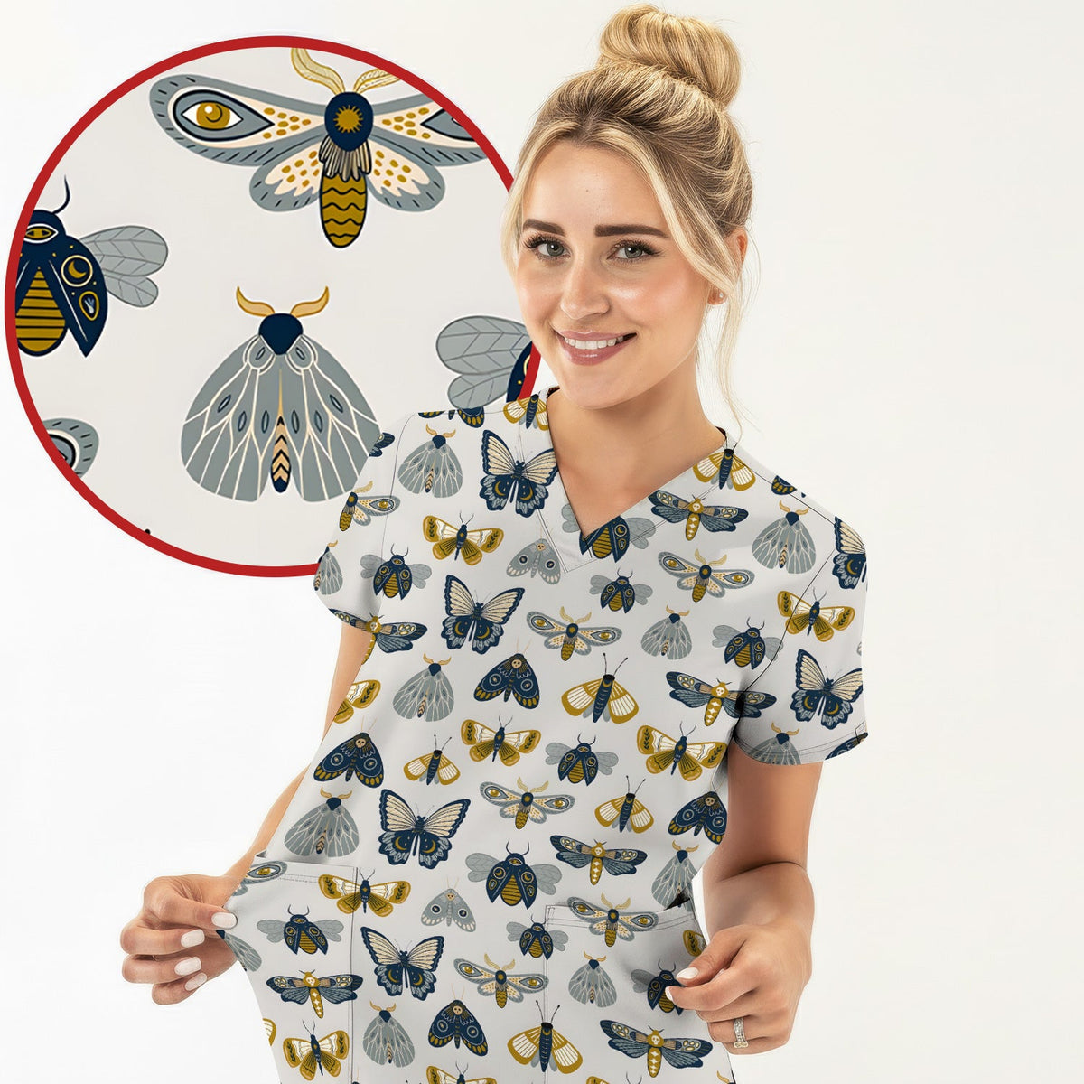 Butterfly Moth Insect Nurse Scrub Top