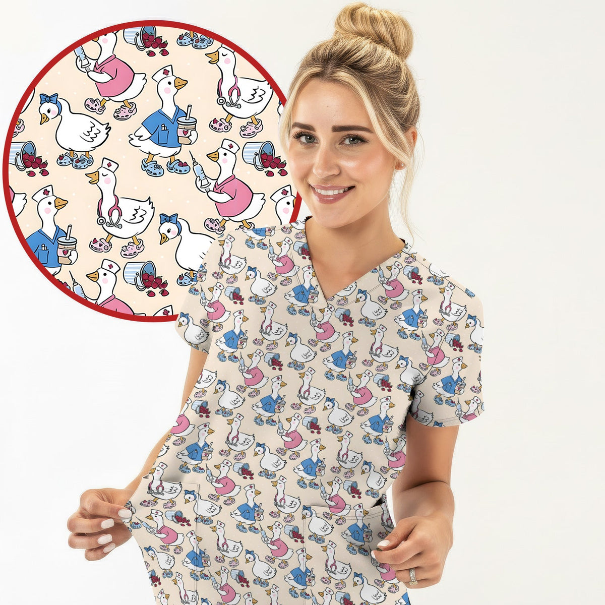 Goose Cartoon Nurse Scrub Top