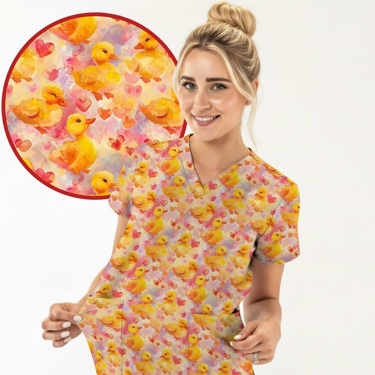 Duck Heart Watercolor Nurse Scrub Top