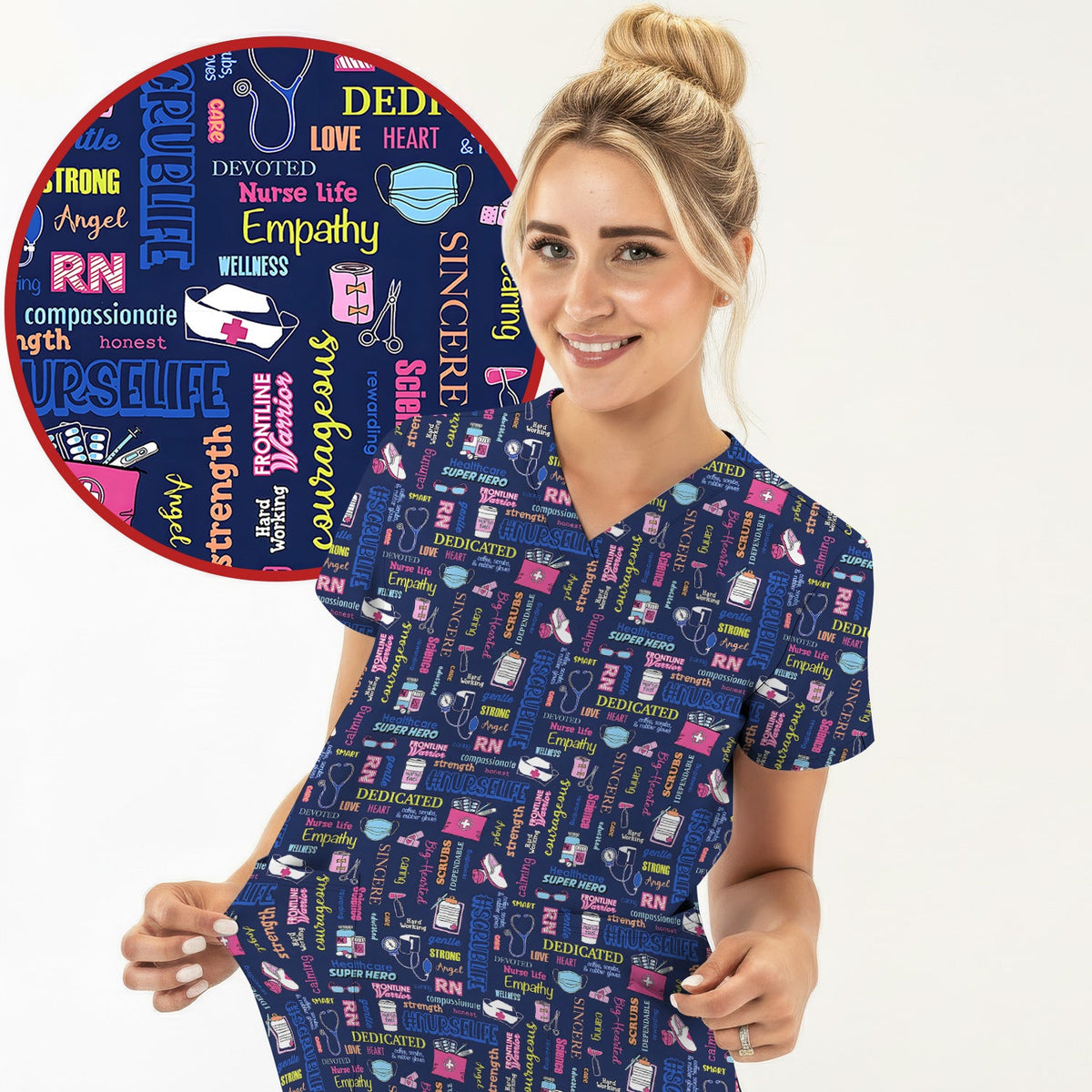 Colorful Nurse Life Typography Scrub Set