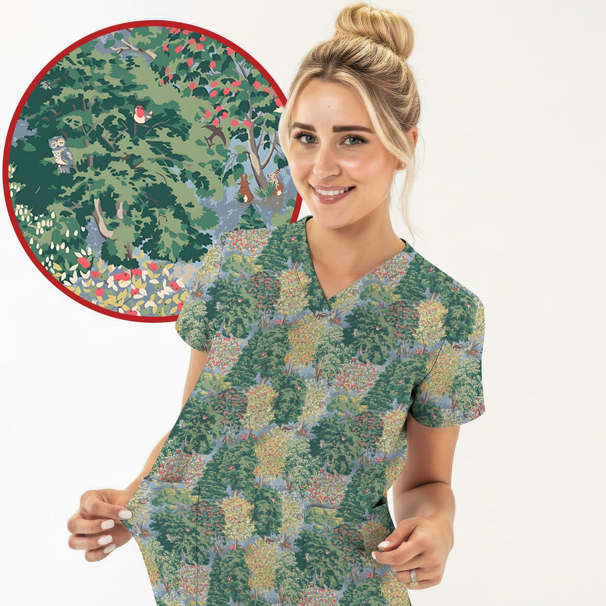 Forest Landscape Nurse Scrub Top
