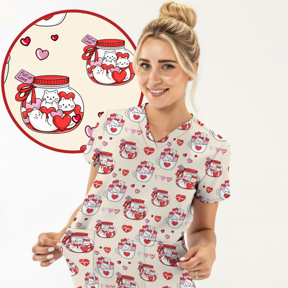 Cat Nurse Scrub Top - Valentines Day Gift