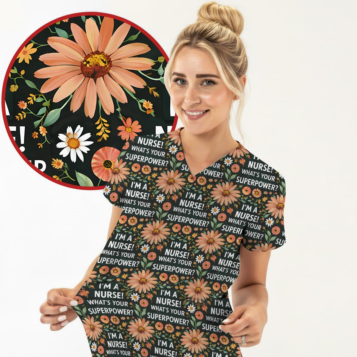 Superpower Floral Nurse Scrub Top