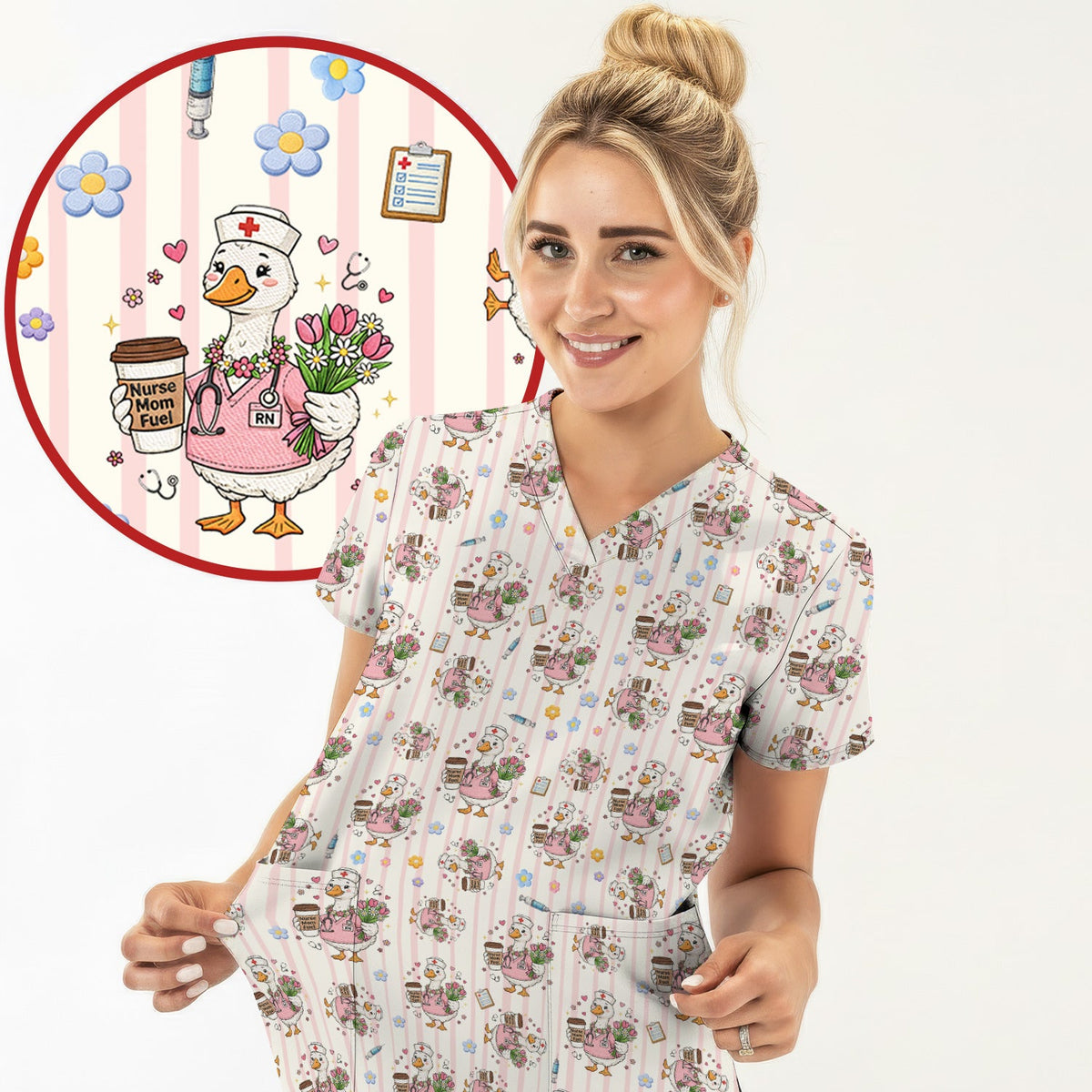 Cartoon Nurse Goose Scrub Top