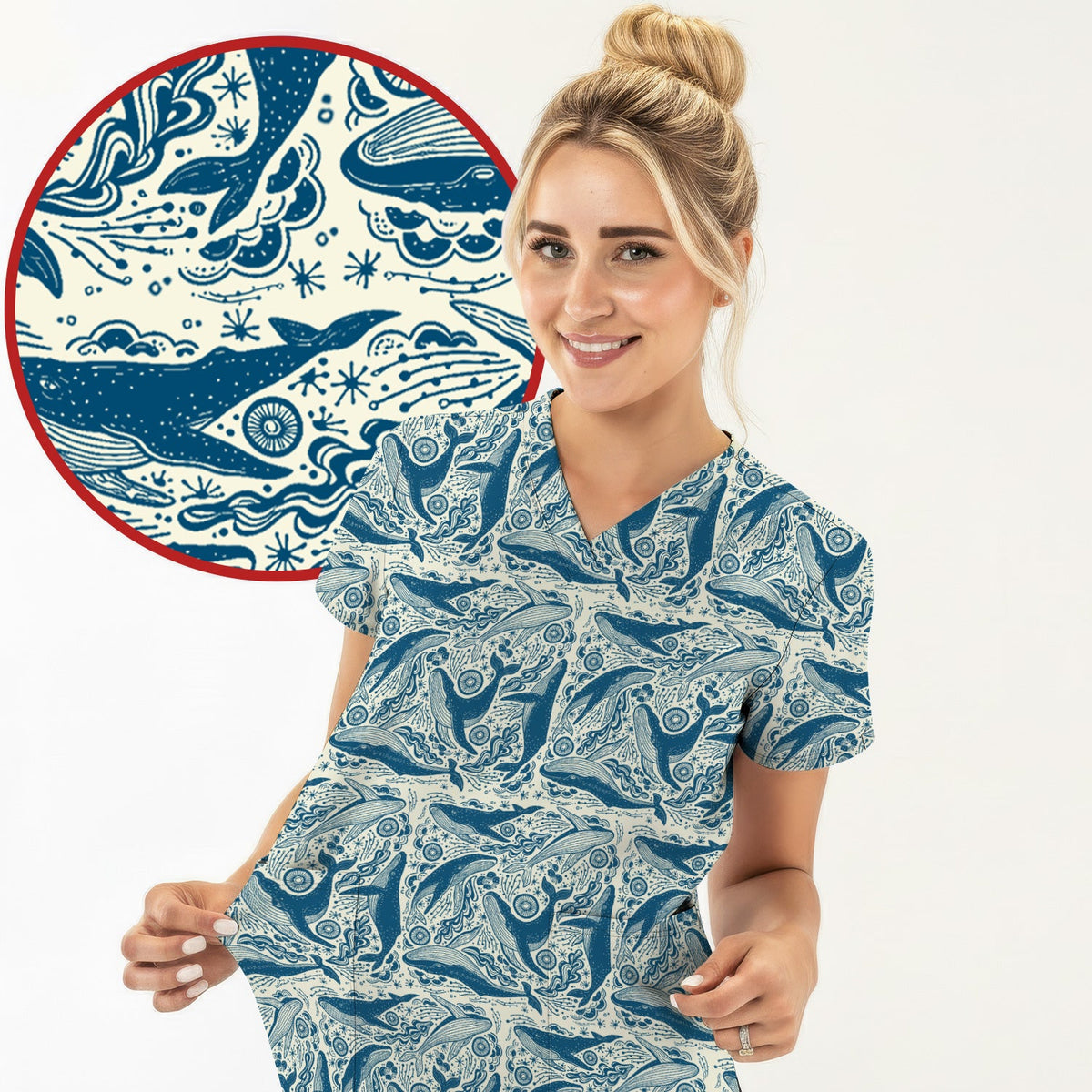 Blue Whale Ocean Nurse Scrub Top