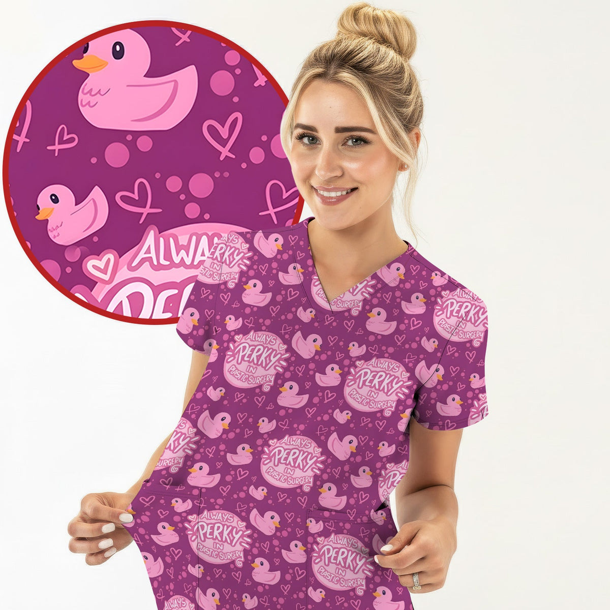 Always Perky Plastic Surgery Duck Nurse Scrub Top