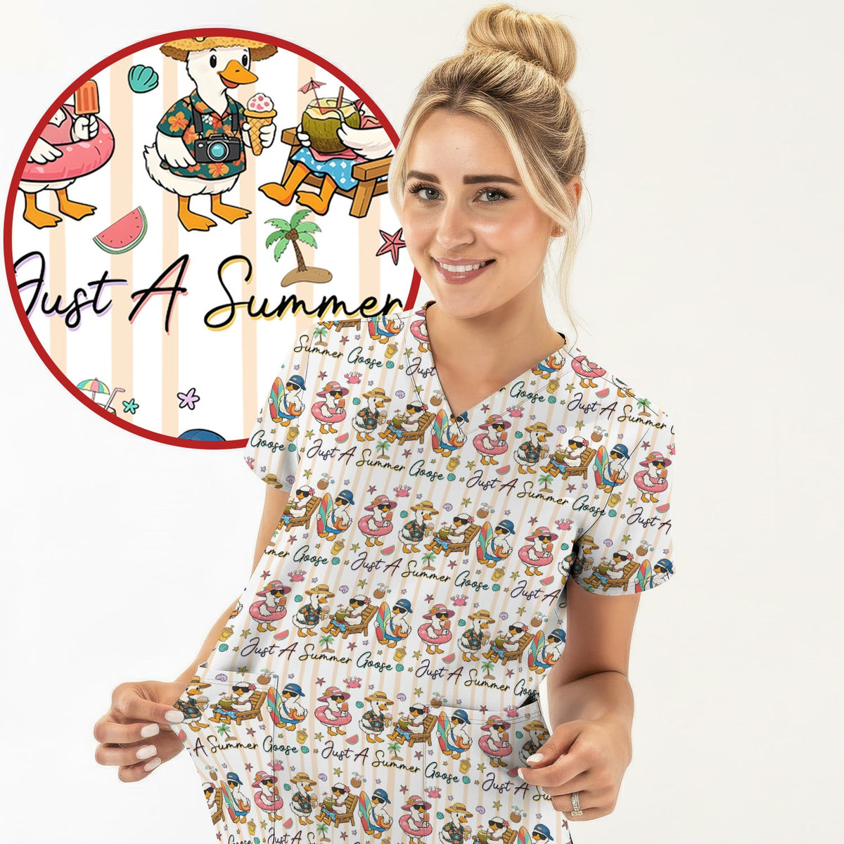 Summer Beach Goose Vacation Nurse Scrub Top