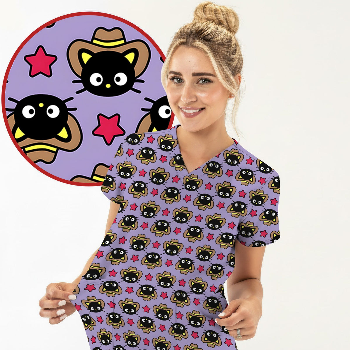 Cowboy Cat Nurse Scrub Top