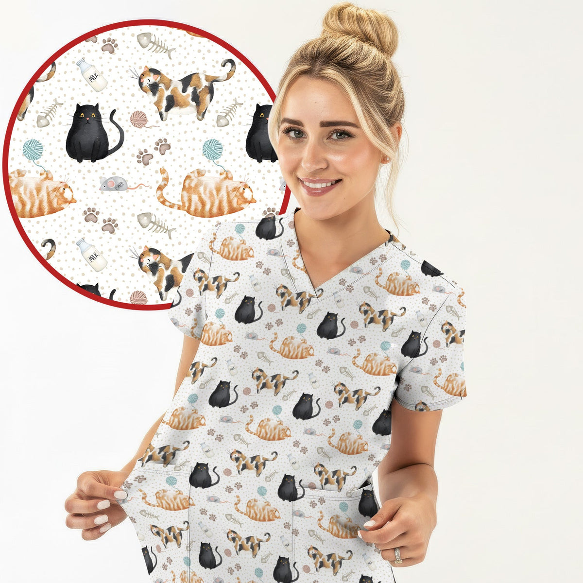 Cat Yarn Paw Nurse Scrub Top
