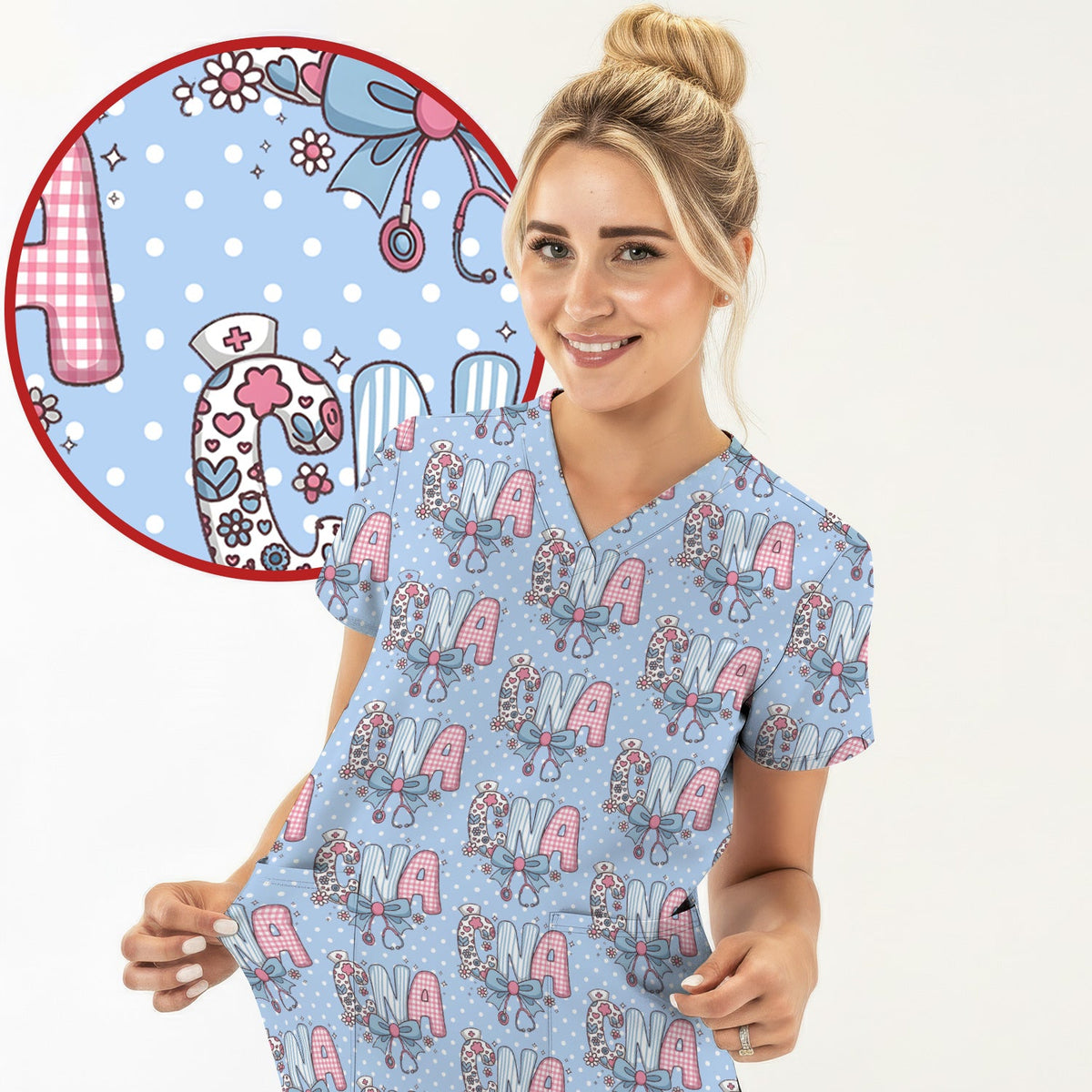 Floral Bow Nurse Scrub Top