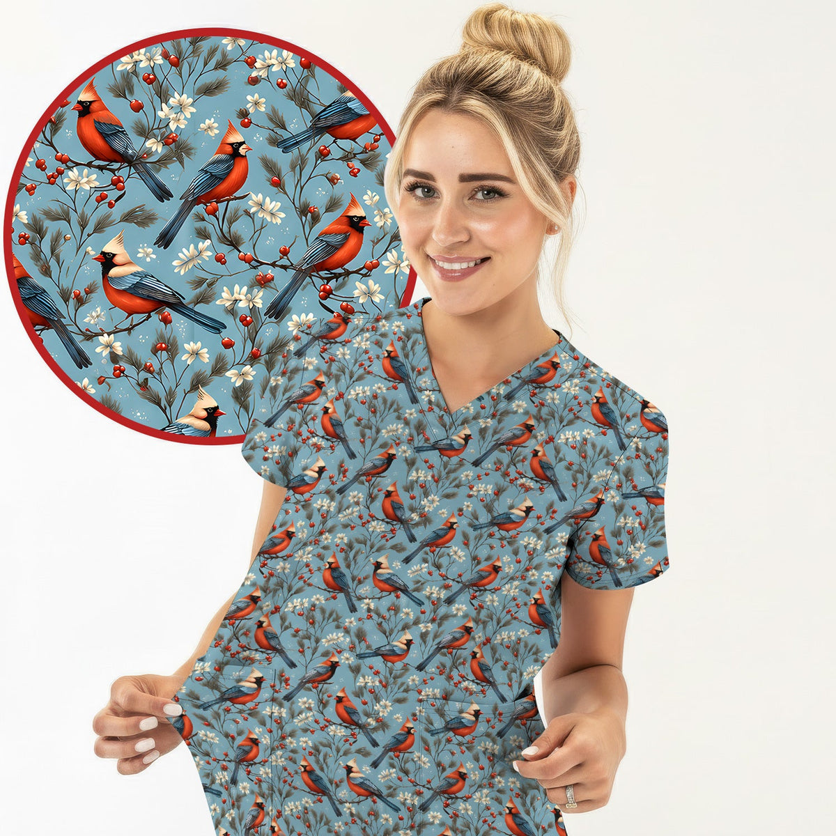 Cardinal Berry Blossom Nurse Scrub Top