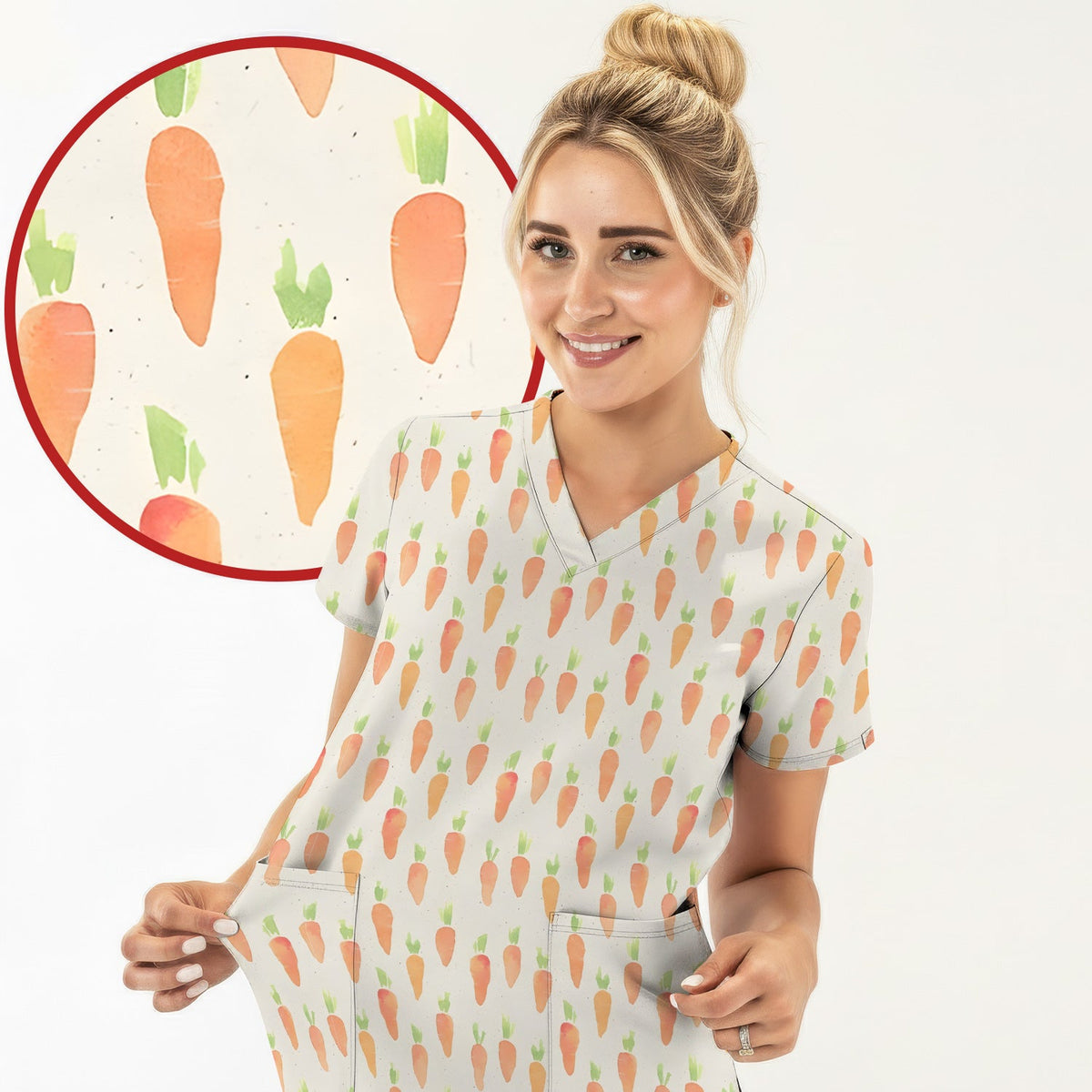 Simple Carrot Nurse Scrub Top