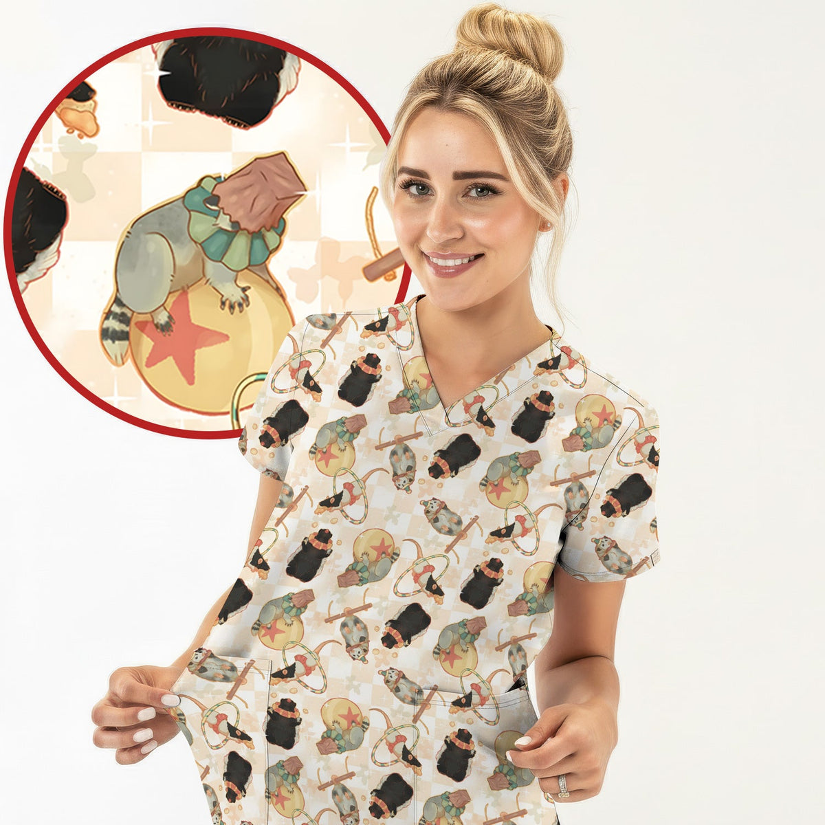 Circus Mouse Acrobat Nurse Scrub Top