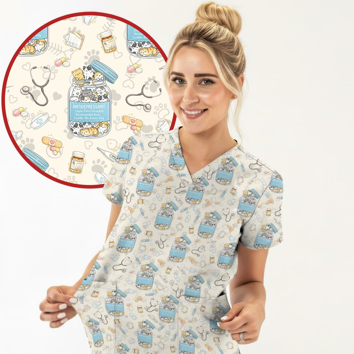 Antidepressant Cat Jar Nurse Scrub Set