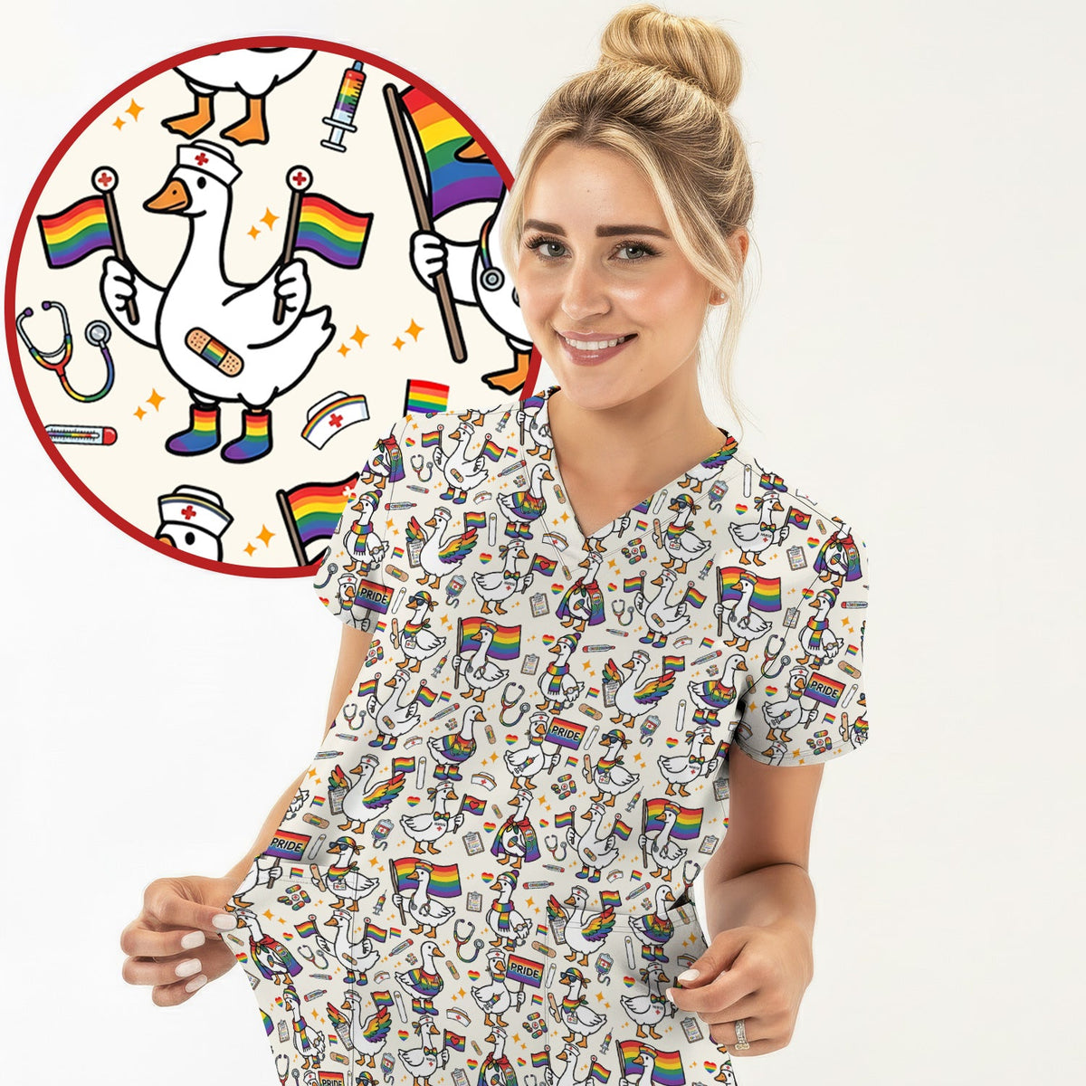 LGBT Pride Nurse Duck Scrub Top