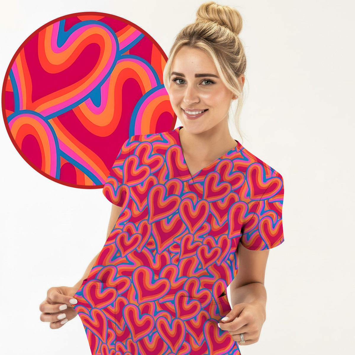 Valentine Heart Nurse Scrub Top