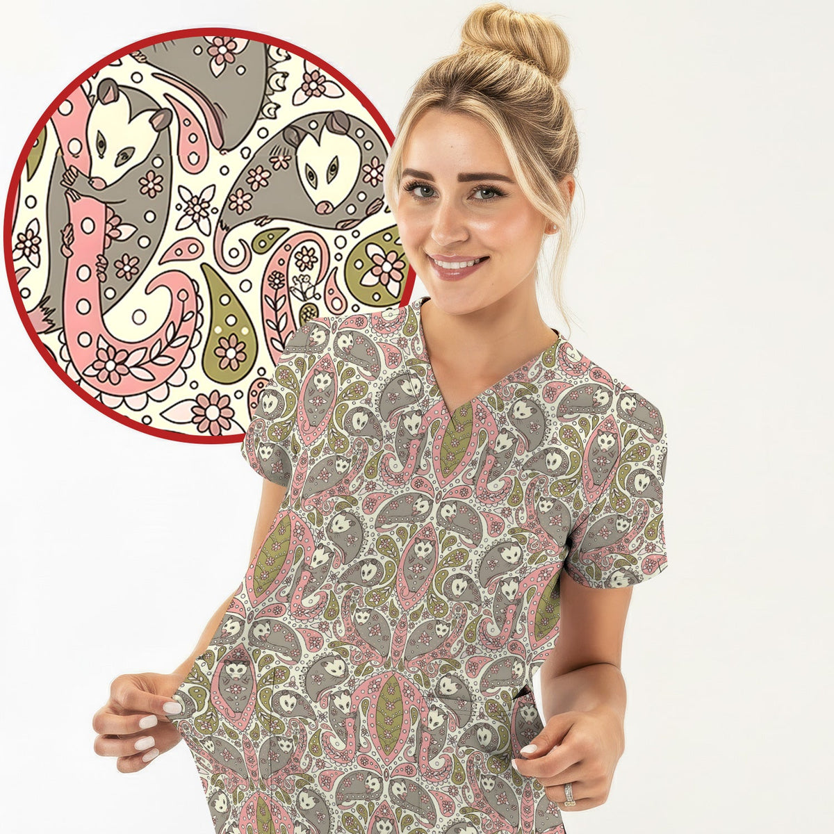 Opossum Paisley Nurse Scrub Top
